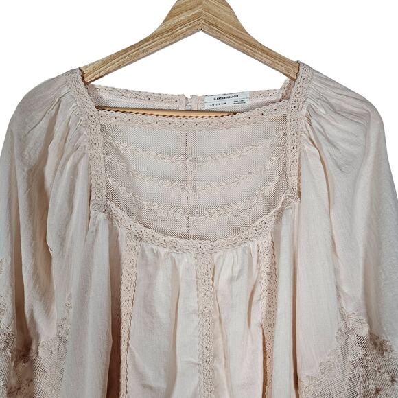 By Anthropologie Valentia Top 8 Light Pink Peasant Lace Mesh 3/4 Sleeve Blouse - Picture 4 of 13
